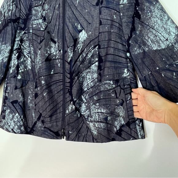 Lafayette 148 Chambray Athea Tropical Leaf Print Zip Up Jacket S EUC - Picture 4 of 8